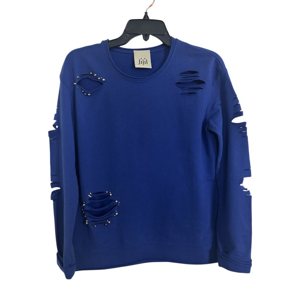 Jijil Royal Blue Distressed Studded Pullover Oversized Medium Grunge Abstract